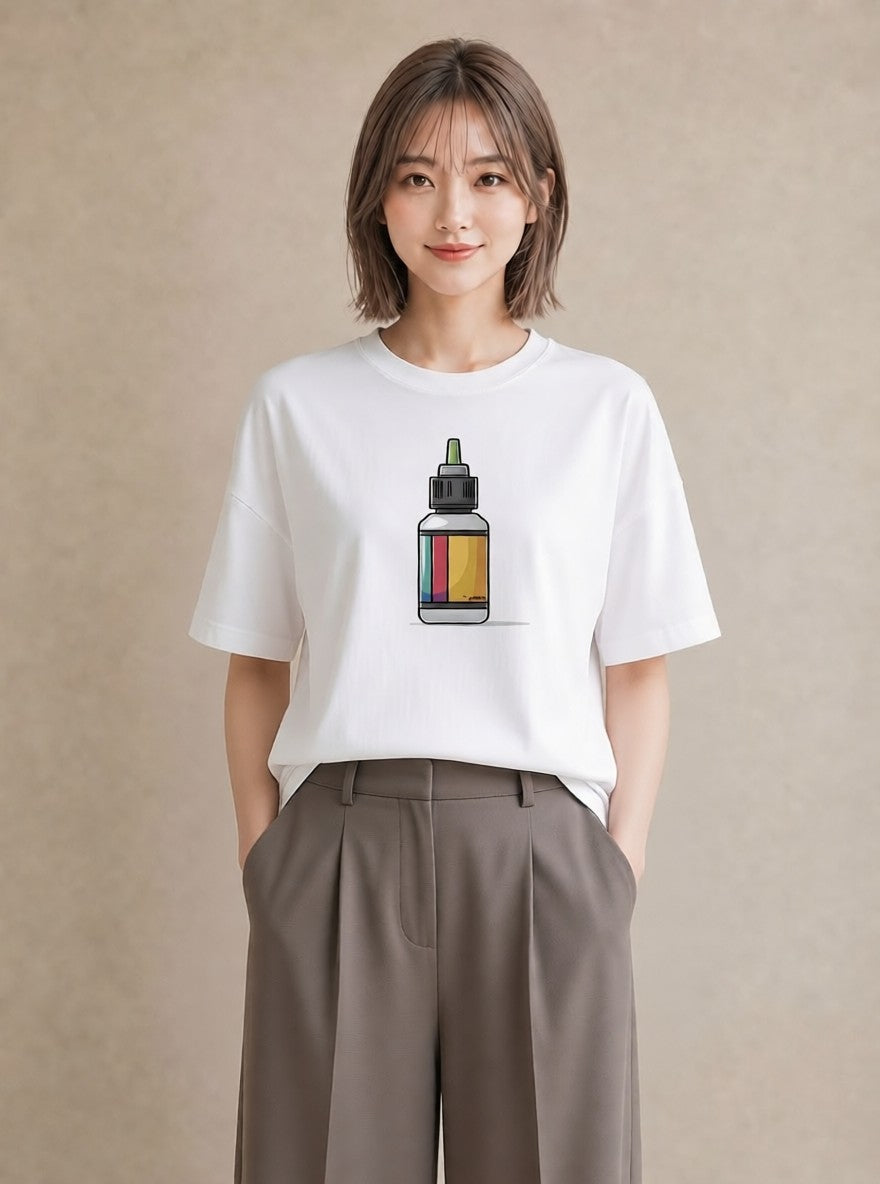 プリントTシャツ レディース ミルク 食べ物 フード イラスト ナチュラル 買い物 夏コーデ 白T