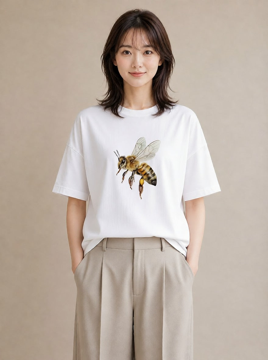 Tシャツ レディース ハニー 食べ物 フード イラスト ラフ 送別ギフト 通勤 白T