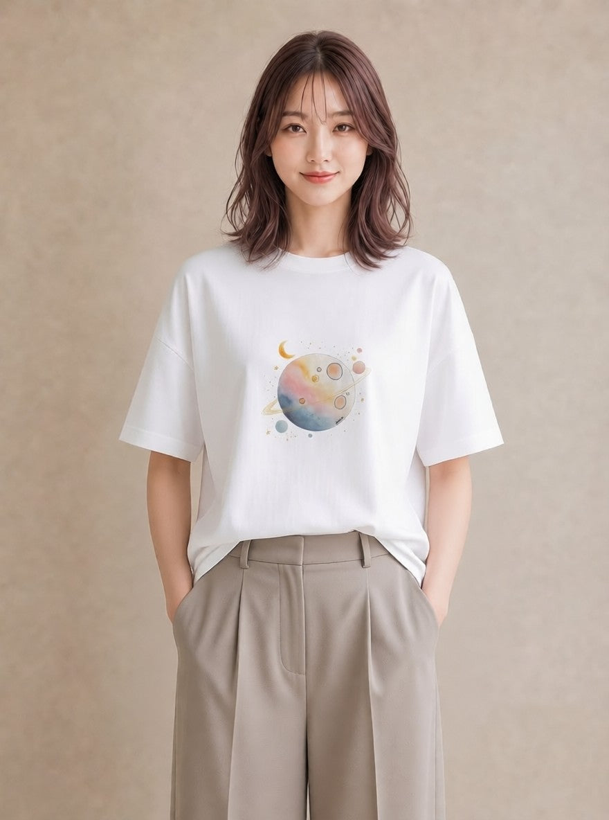 Tシャツ レディース 流れ星 星空 宇宙 イラスト アート風 社会人 女性 白T