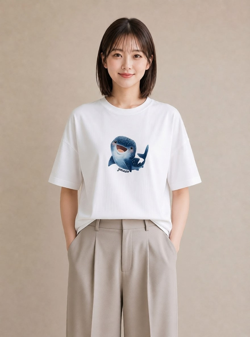 グラフィックTシャツ レディース サメ 海の生き物 海 イラスト 抜け感 女子会 お揃い 白T