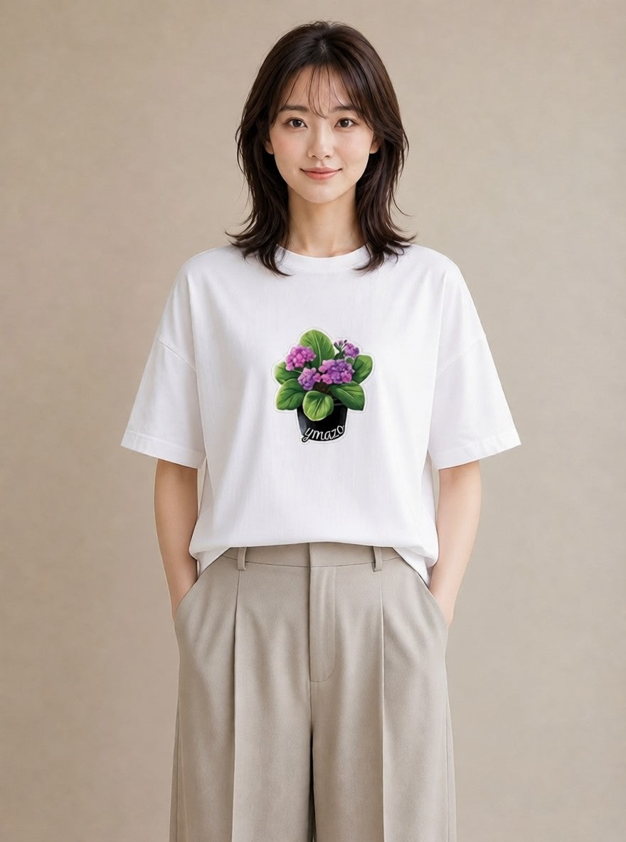 Tシャツ レディース パンジー 花 花柄 イラスト 普段使い お出かけ 普段着 白T