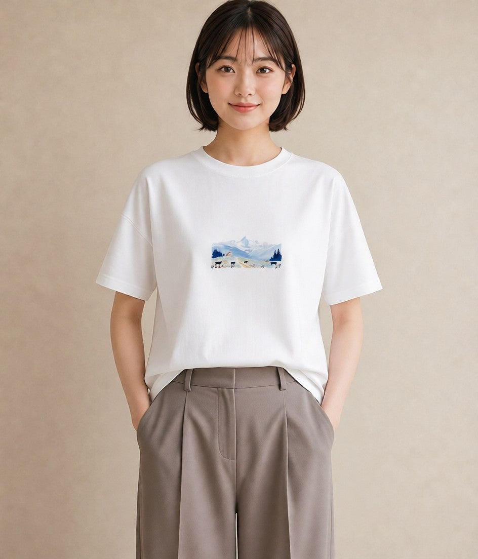 Tシャツ レディース 山 星空 宇宙 イラスト アート風 お揃い 親子 白T