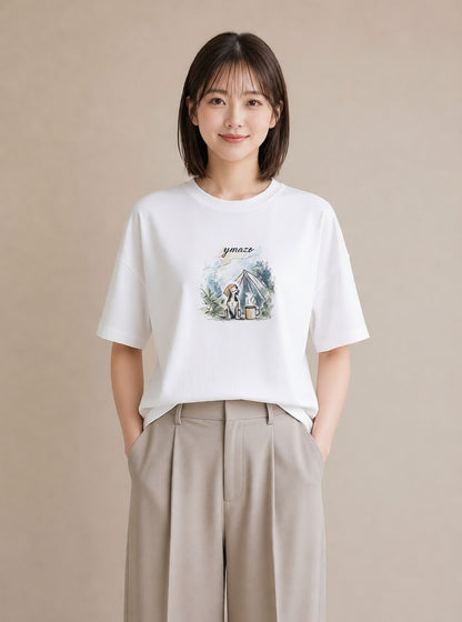 プリントTシャツ レディース ビーグル 犬 いぬ イラスト きれいめ デイリーウェア 休日 白T