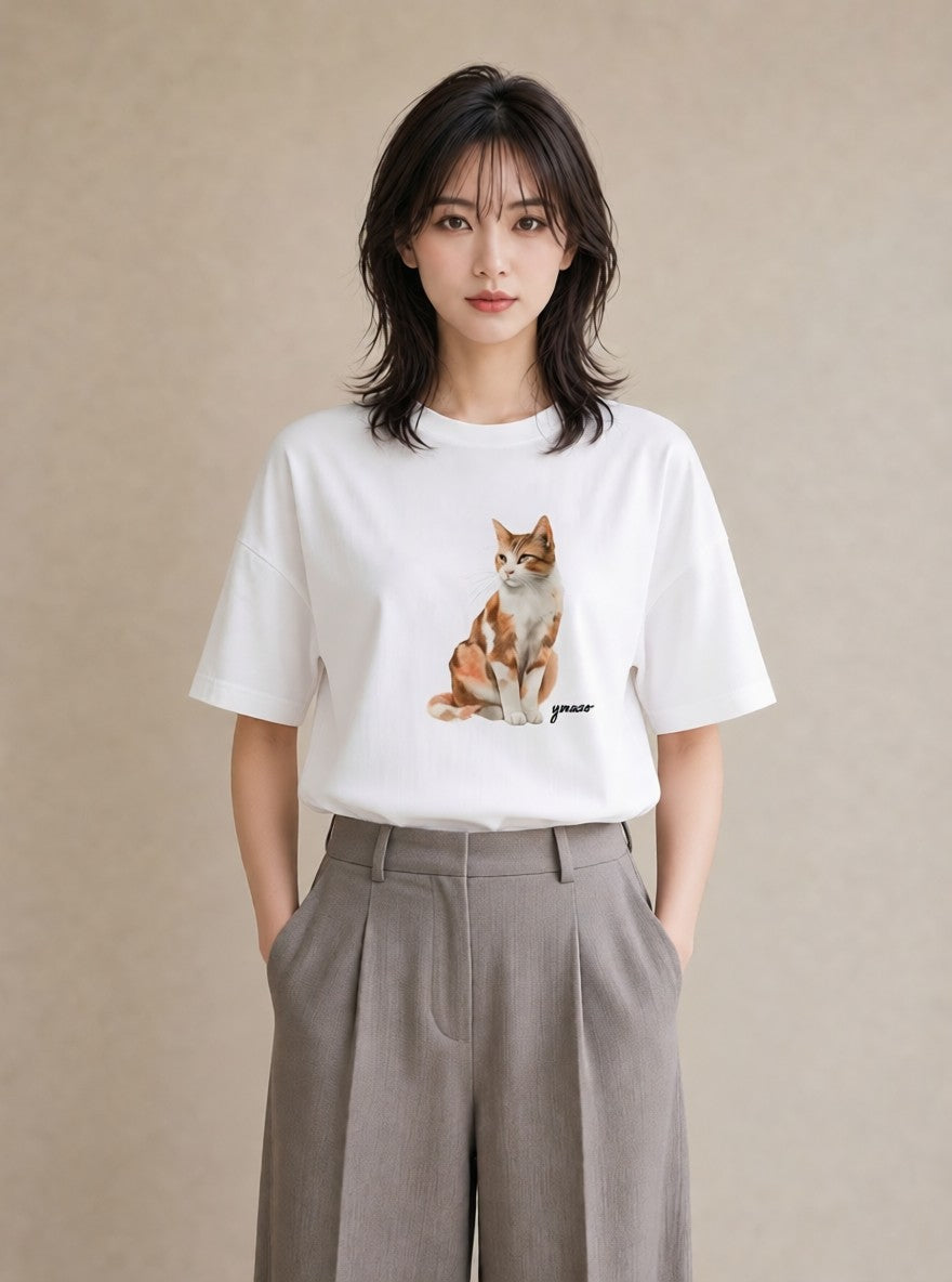 グラフィックTシャツ レディース スコティッシュフォールド 猫 ねこ イラスト シンプル 送別ギフト 通勤 白T