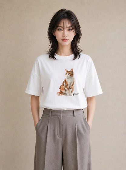グラフィックTシャツ レディース スコティッシュフォールド 猫 ねこ イラスト シンプル 送別ギフト 通勤 白T