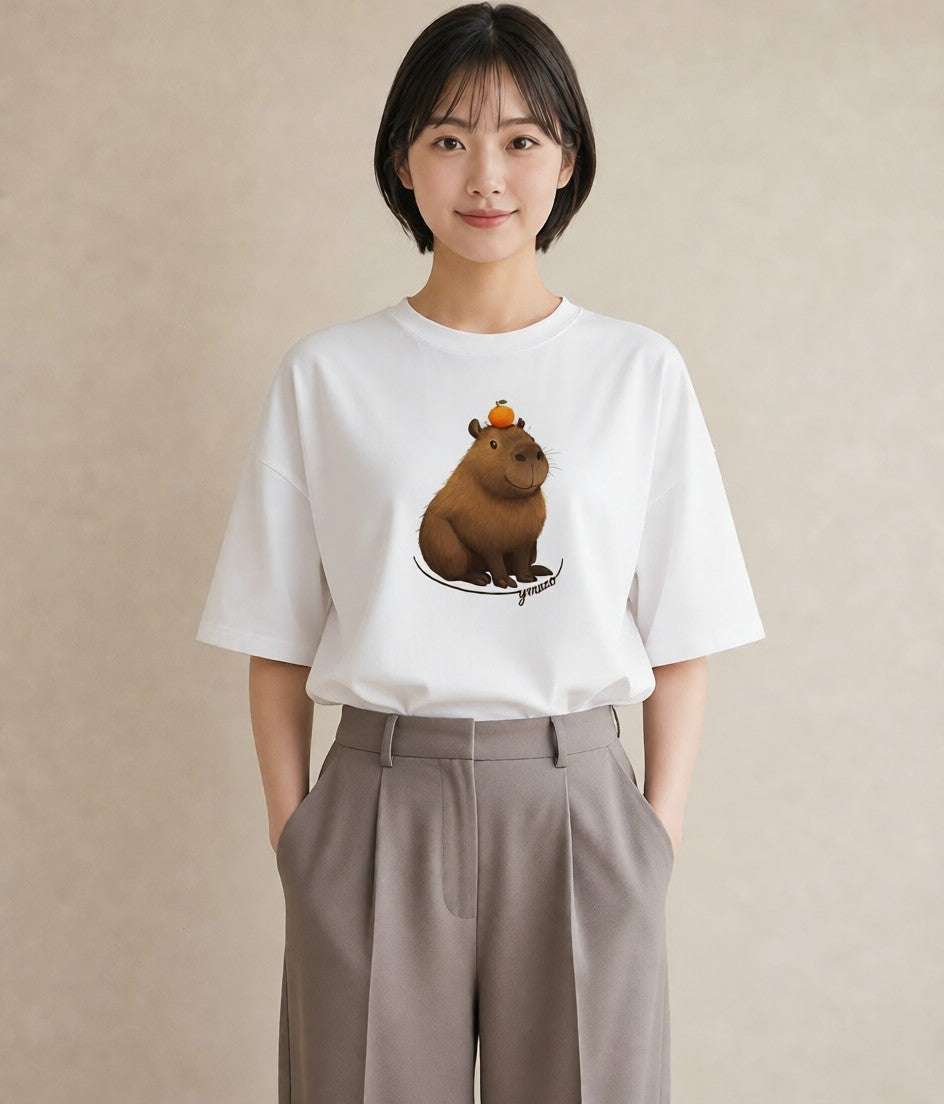 プリントTシャツ レディース カピバラ かぴばら 動物 アニマル イラスト 普段使い 母の日 ビーチ 白T
