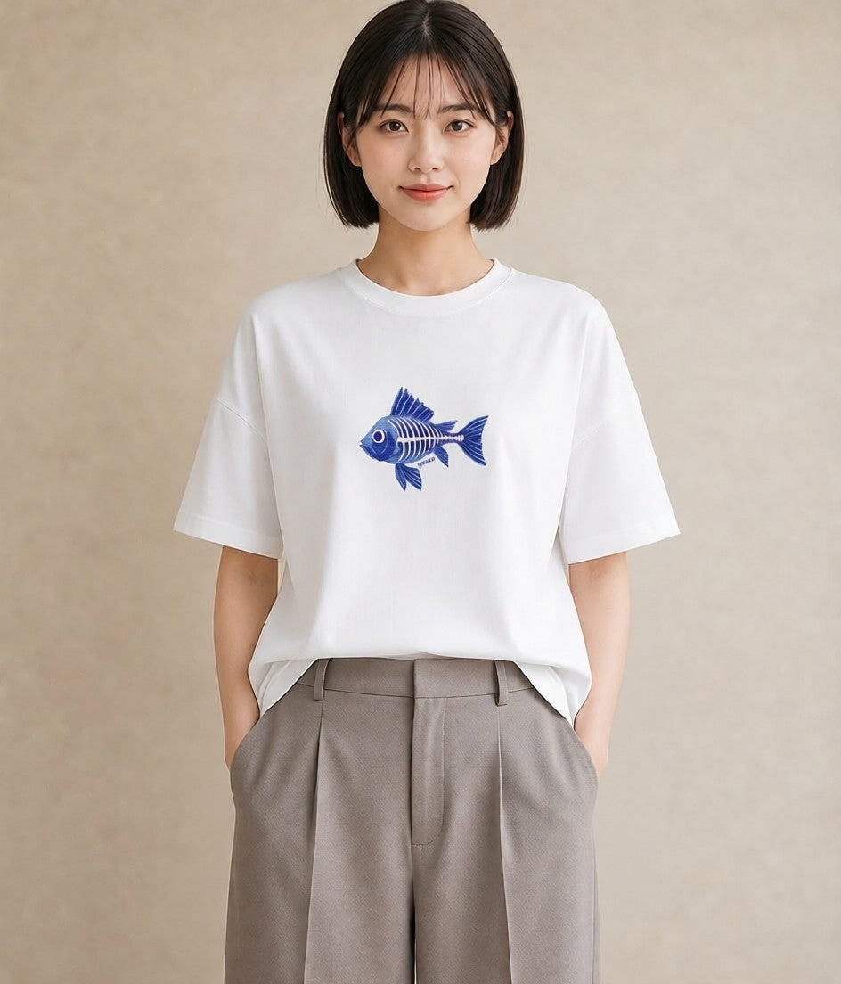 Tシャツ レディース 熱帯魚 ペット 動物 イラスト きれいめカジュアル 綿100 デート 白T