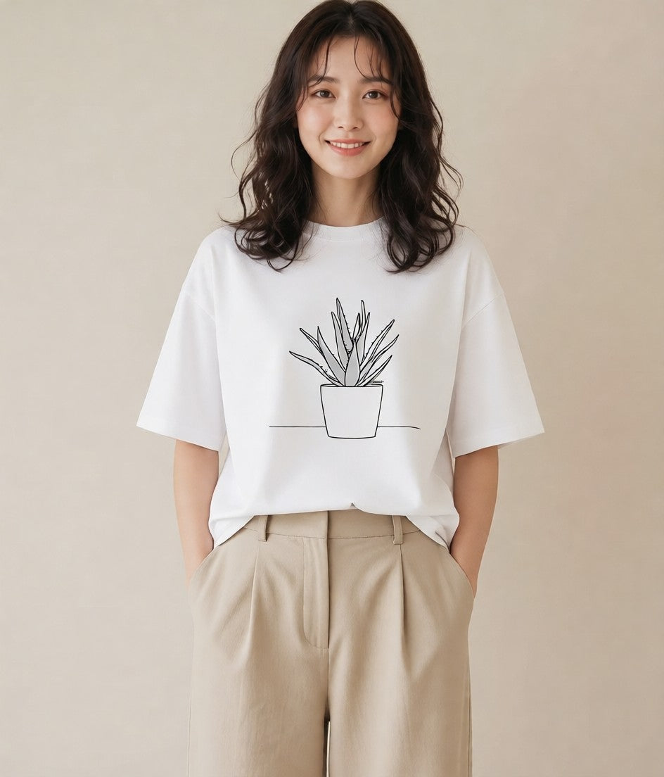 グラフィックTシャツ レディース 観葉植物 ボタニカル 植物 イラスト きれいめ ママ カフェ服 白T