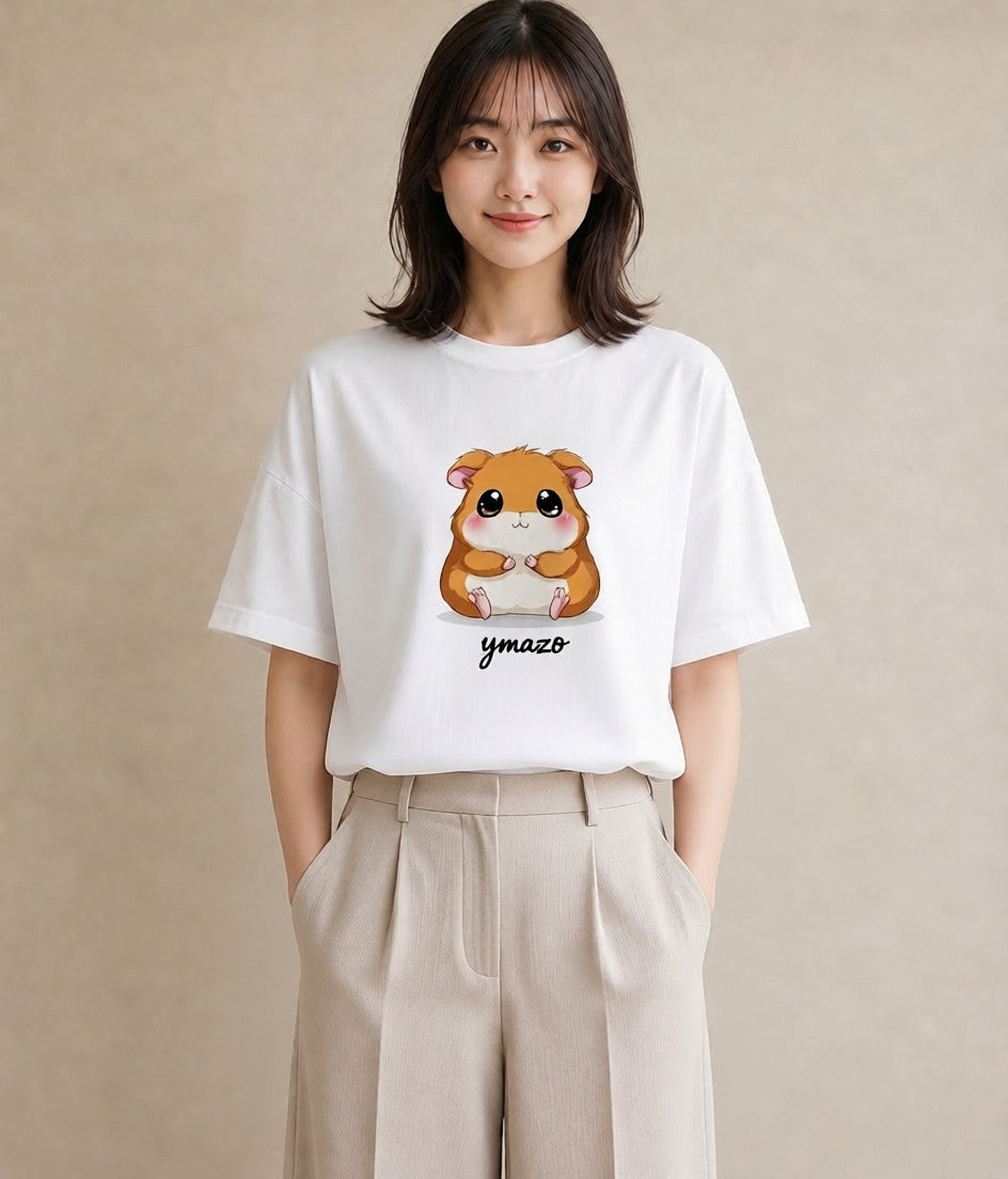 Tシャツ レディース ゴールデンハムスター ペット 動物 イラスト お洒落 帰省 ラフ 白T