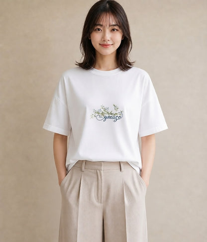 半袖Tシャツ レディース つる 植物 ボタニカル イラスト ミニマル 綿100 デート 白T