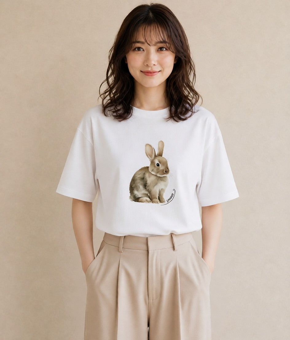 Tシャツ レディース ネザーランドドワーフ ペット 動物 イラスト 可愛い 秋コーデ おしゃれギフト 白T