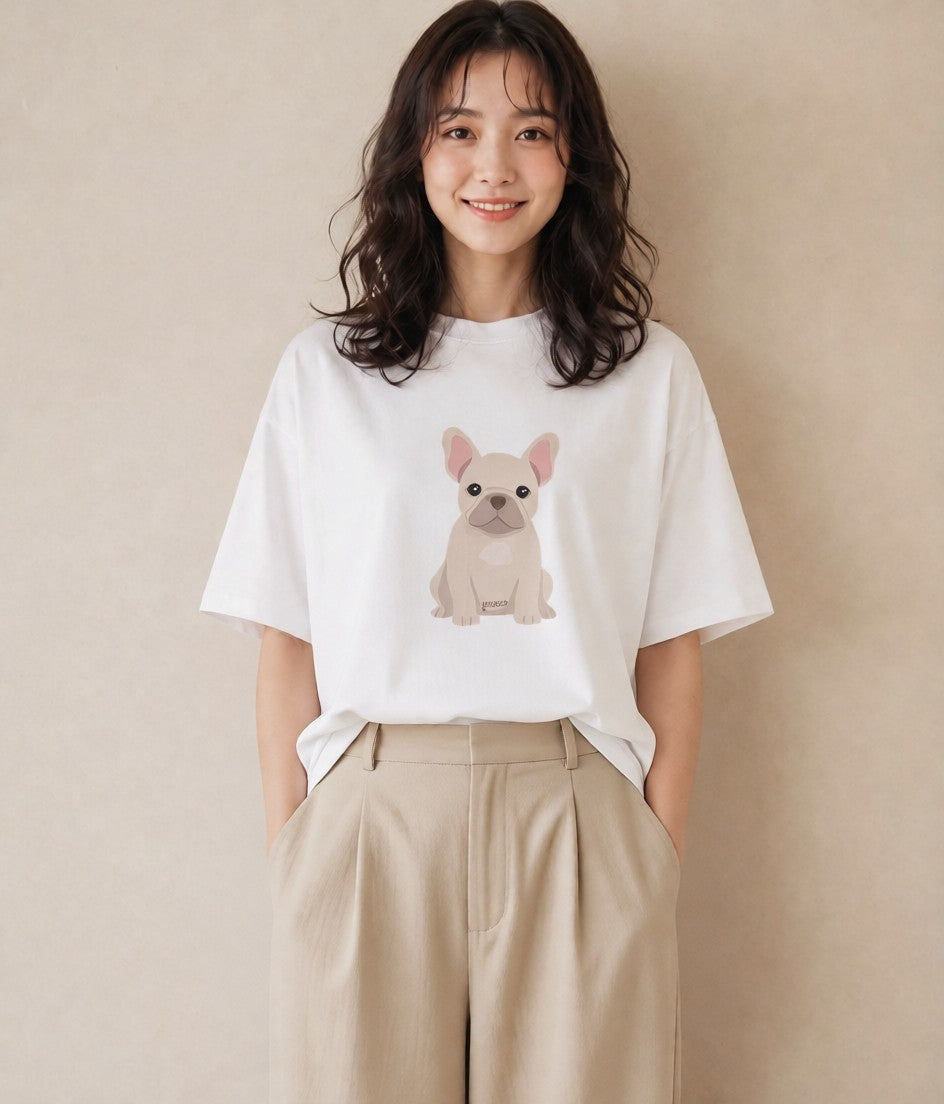 Tシャツ レディース フレンチブルドッグ フレブル 犬 いぬ イラスト 可愛い ペアコーデ 秋コーデ 白T