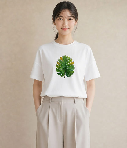 グラフィックTシャツ レディース モンステラ 植物 ボタニカル イラスト 上品 クリスマス 旅行 白T