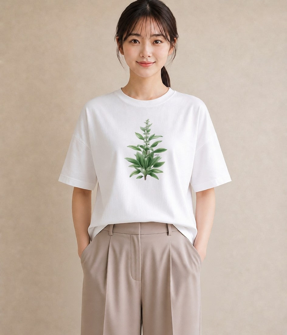 Tシャツ レディース ハーブ 植物 ボタニカル イラスト 北欧風 休日 ペアコーデ 白T