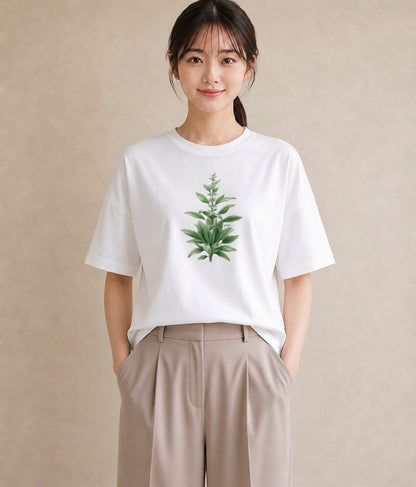 Tシャツ レディース ハーブ 植物 ボタニカル イラスト 北欧風 休日 ペアコーデ 白T