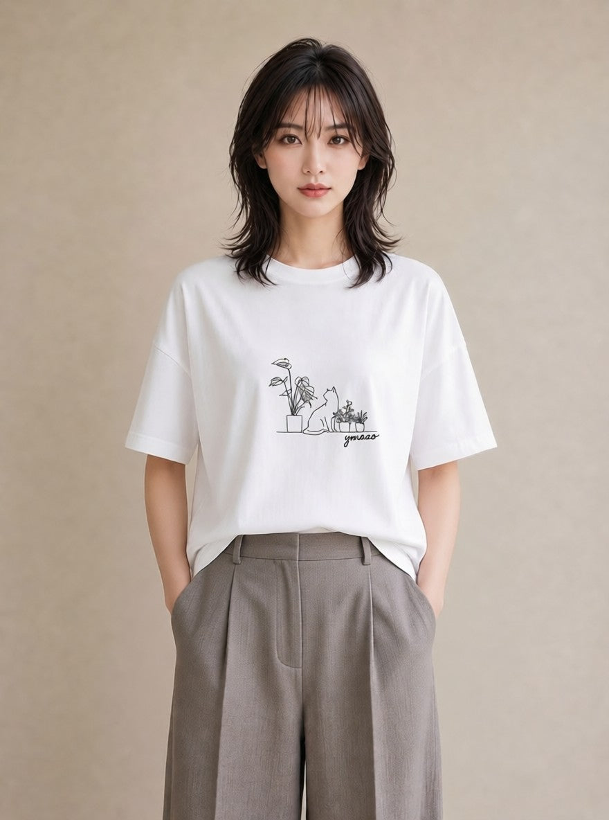 半袖Tシャツ レディース 観葉植物 ボタニカル 植物 イラスト 個性的 姉妹 送別ギフト 白T