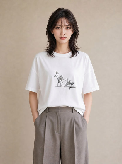 半袖Tシャツ レディース 観葉植物 ボタニカル 植物 イラスト 個性的 姉妹 送別ギフト 白T
