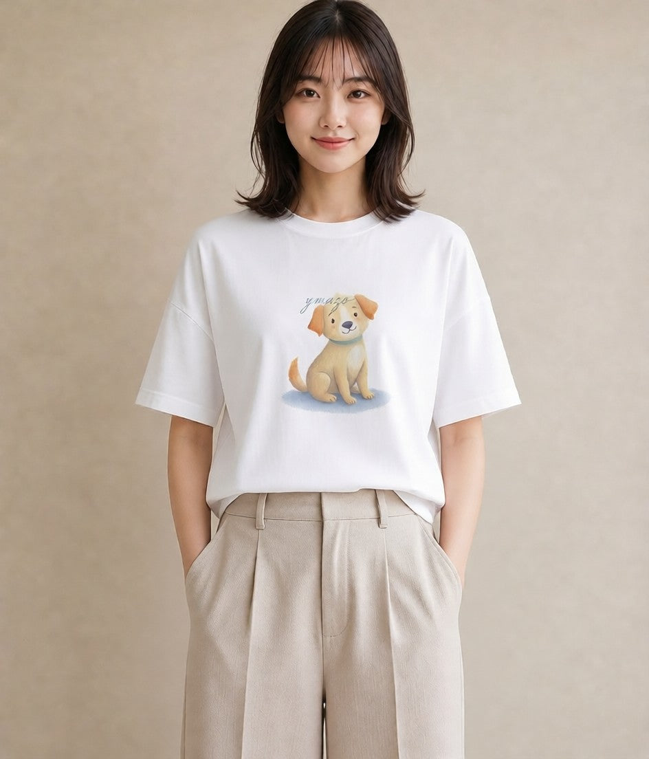 デザインTシャツ レディース 犬 いぬ イラスト ミニマル デート 帰省 白T