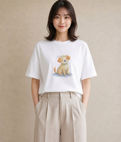デザインTシャツ レディース 犬 いぬ イラスト ミニマル デート 帰省 白T