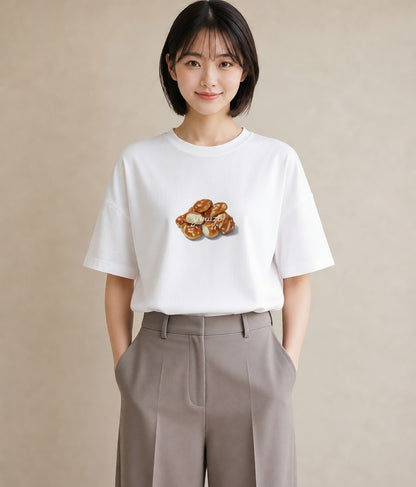 Tシャツ レディース どら焼き 食べ物 フード イラスト お洒落 休日 ペアコーデ 白T