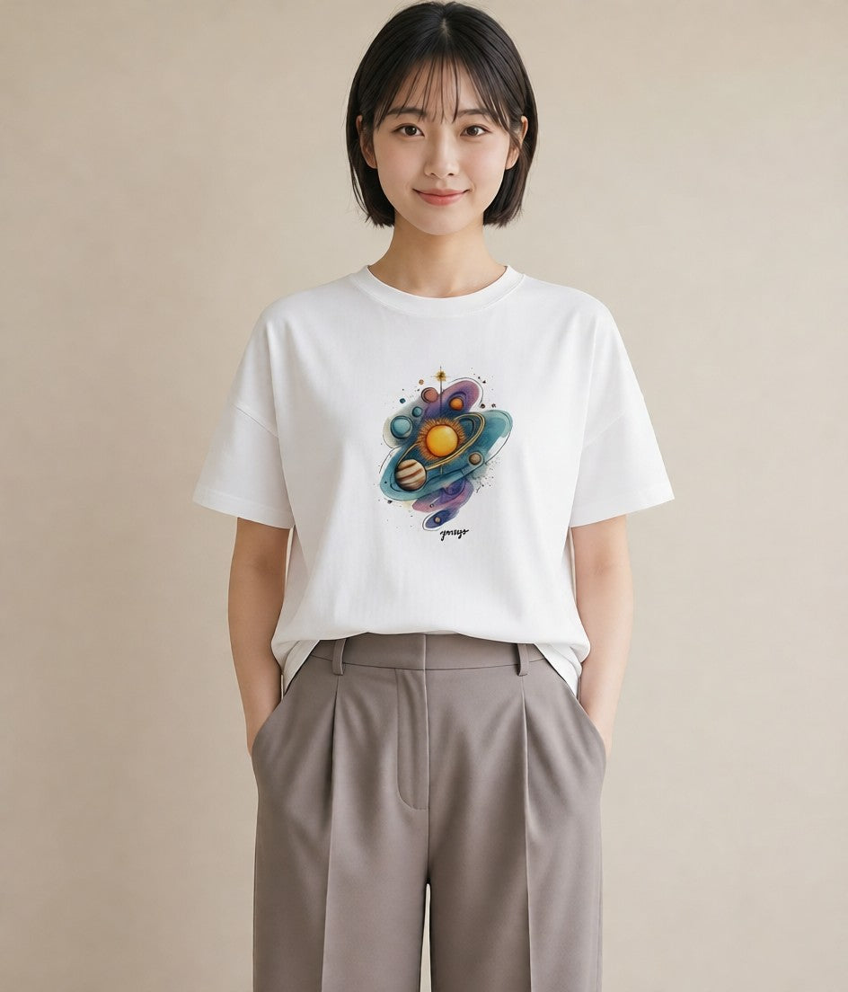 グラフィックTシャツ レディース 双子座 星空 宇宙 イラスト ゆるコーデ 部屋着 女性向けギフト 白T