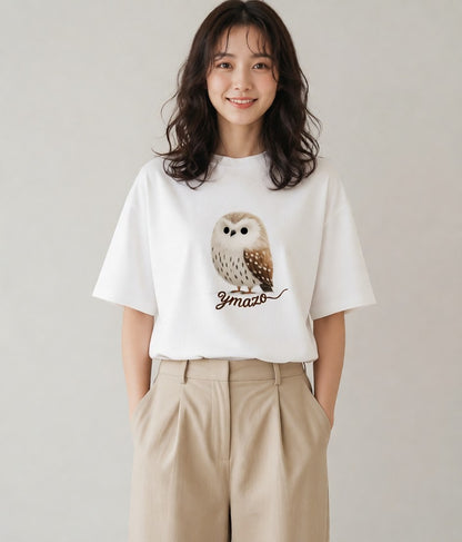 プリントTシャツ レディース シロフクロウ 動物 アニマル イラスト 抜け感 旅行 母娘コーデ 白T