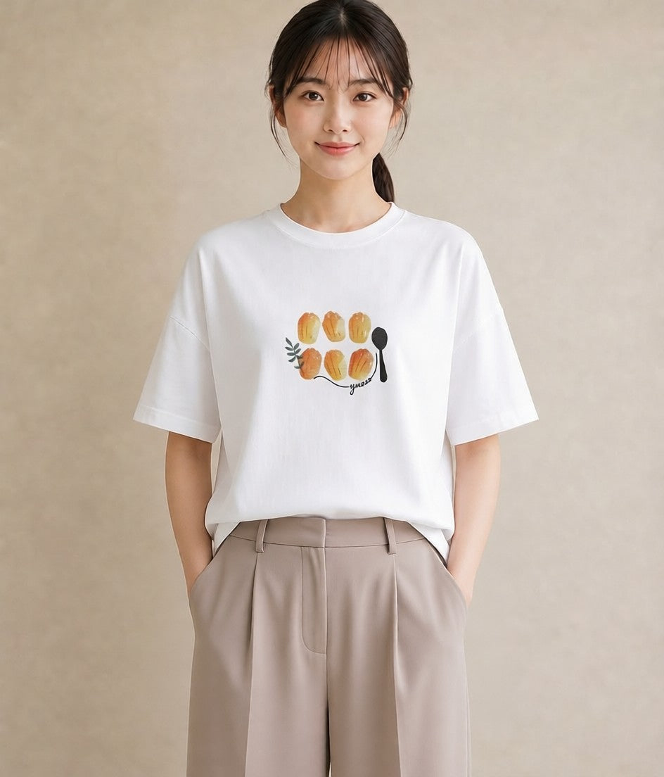 デザインTシャツ レディース クロワッサン 食べ物 フード イラスト 普段使い 普段着 週末コーデ 白T