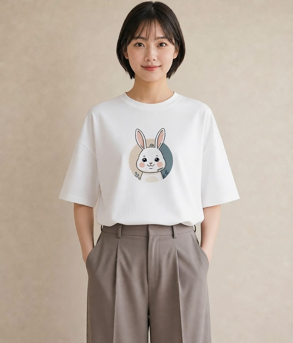 デザインTシャツ レディース うさちゃん ペット 動物 イラスト ユニーク ホワイトデー 春服 白T