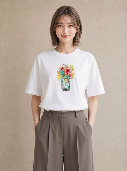 グラフィックTシャツ レディース ポスト 野の花 レトロ ナチュラル アンティーク イラスト こなれ感 クリスマス 旅行 白T