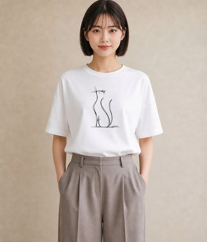 Tシャツ レディース 猫 ねこ ネコ イラスト 友達ギフト 部屋着 白T