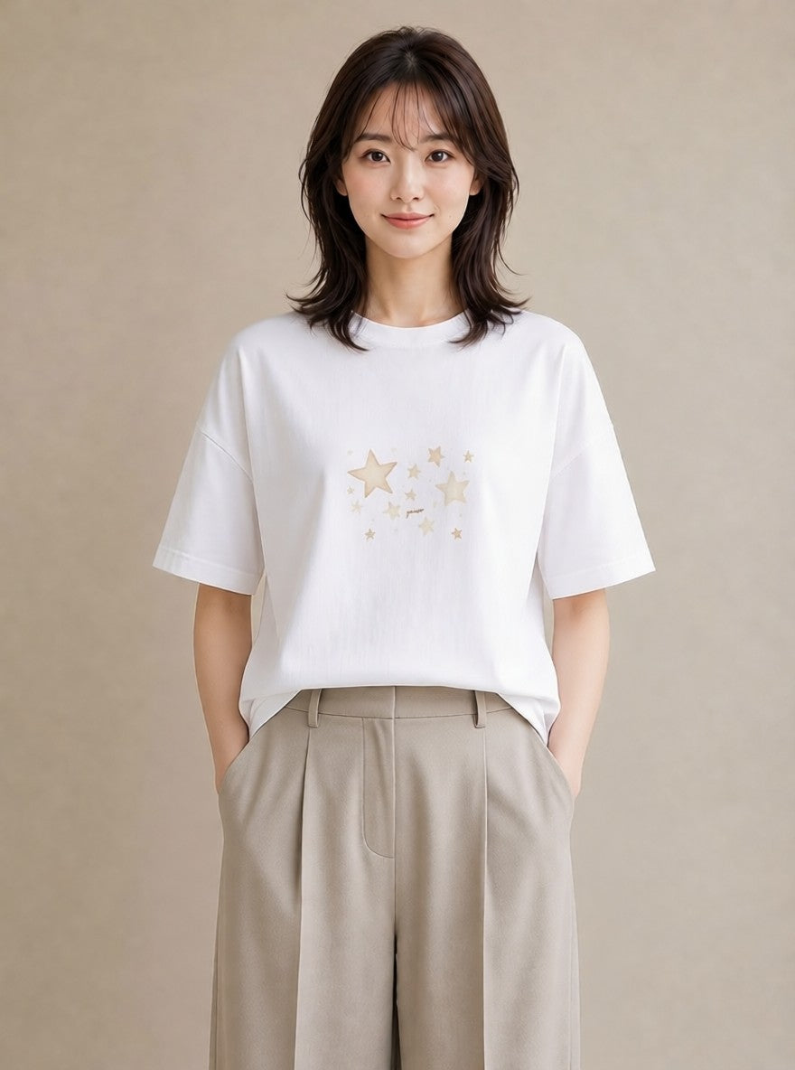 Tシャツ レディース 天秤座 星空 宇宙 イラスト モード ペアコーデ 秋コーデ 白T