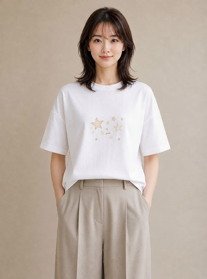Tシャツ レディース 天秤座 星空 宇宙 イラスト モード ペアコーデ 秋コーデ 白T