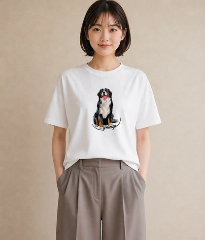半袖Tシャツ レディース バーニーズマウンテンドッグ 犬 いぬ イラスト 線画 女性 旅行用 白T