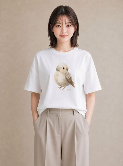 半袖Tシャツ レディース 文鳥 ペット 動物 イラスト ユニーク 通学 誕生日プレゼント 白T