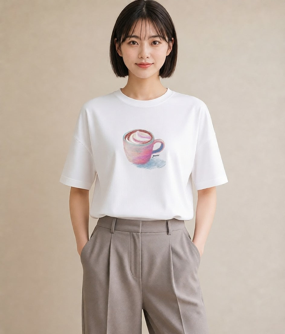 グラフィックTシャツ レディース カフェラテ 食べ物 フード イラスト 普段使い 普段着 週末コーデ 白T