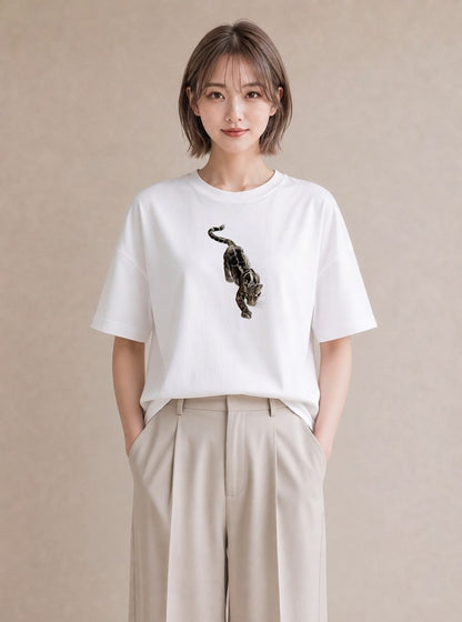 半袖Tシャツ レディース ベンガル 猫 ねこ イラスト カフェコーデ ペアコーデ 秋コーデ 白T