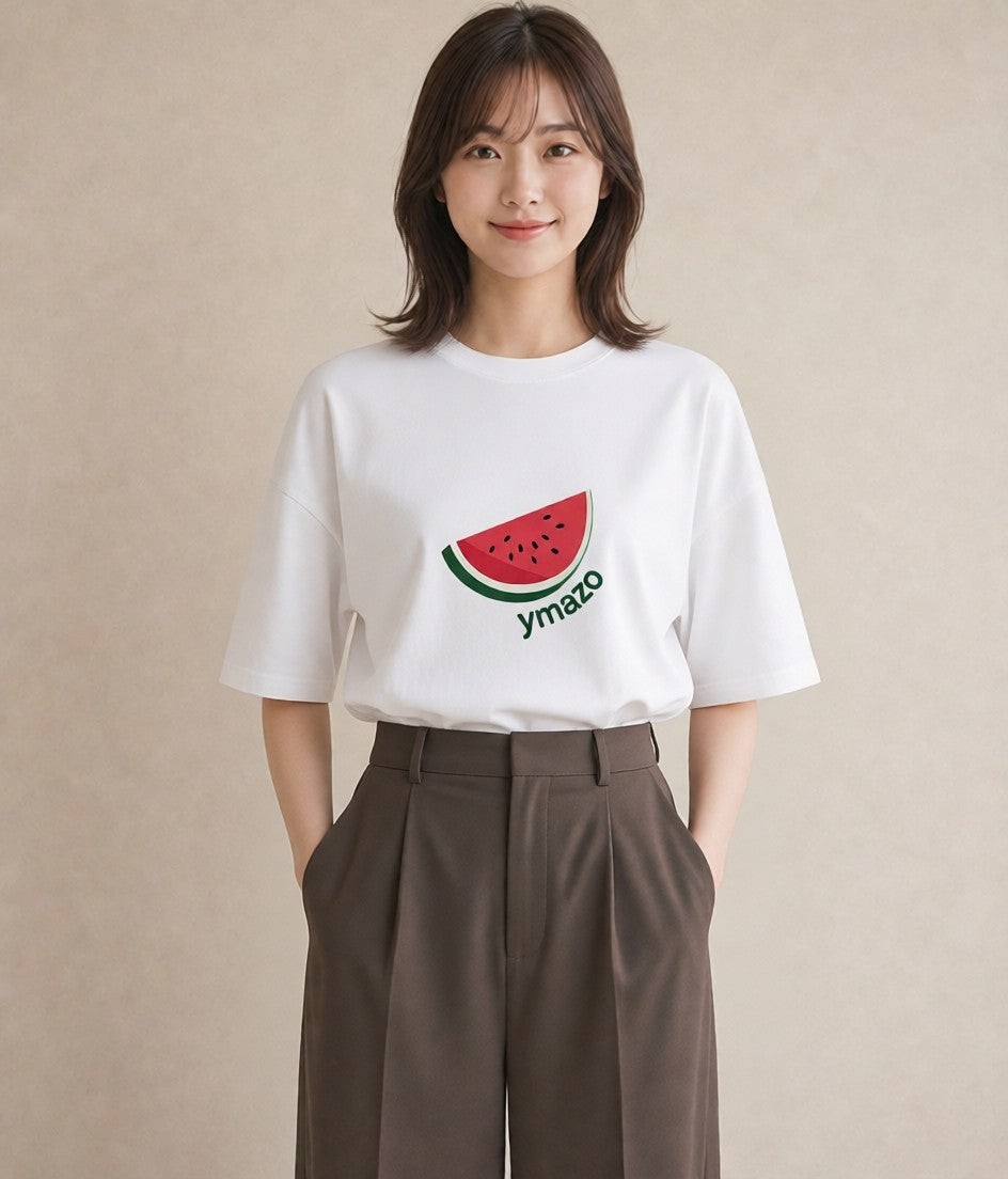 半袖Tシャツ レディース すいか 食べ物 フード イラスト ボタニカル 夏コーデ 通学 白T