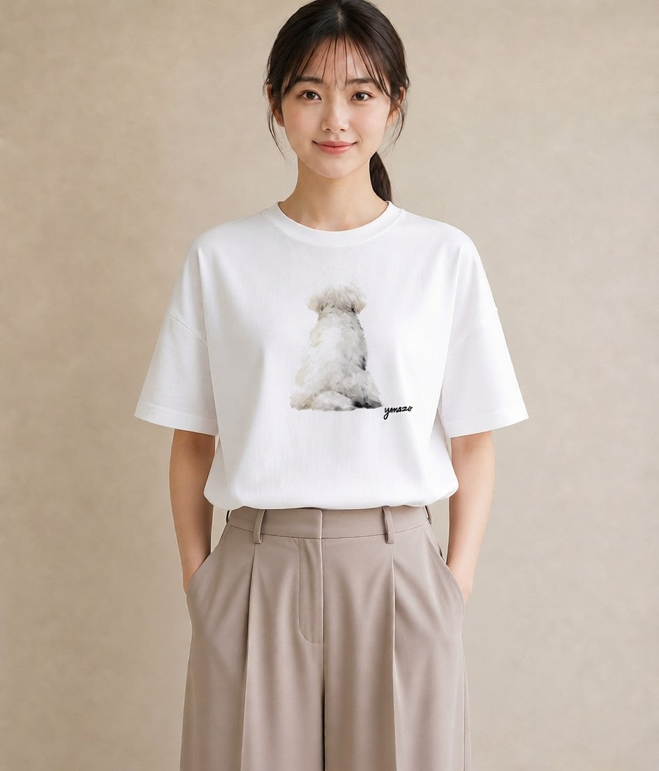 デザインTシャツ レディース ビションフリーゼ 犬 いぬ イラスト カジュアル レイヤード 友達ギフト 白T