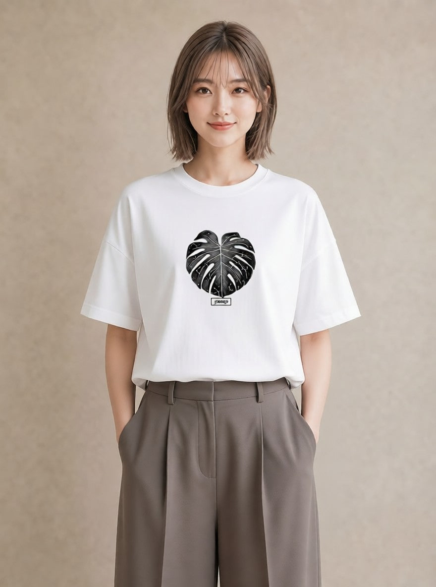 Tシャツ レディース モンステラ 植物 ボタニカル イラスト ラフカジュアル 友達ギフト 部屋着 白T