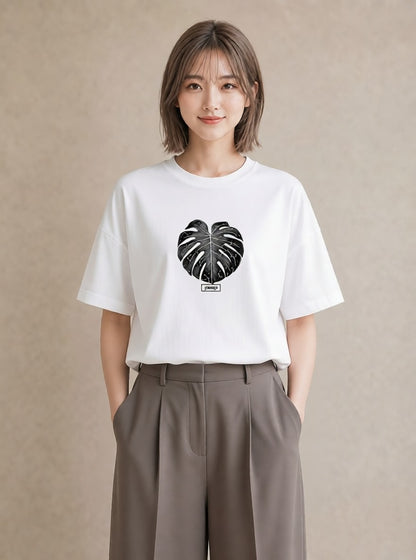 Tシャツ レディース モンステラ 植物 ボタニカル イラスト ラフカジュアル 友達ギフト 部屋着 白T
