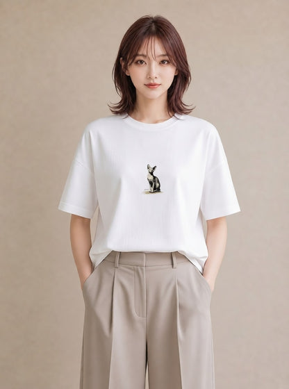 Tシャツ レディース スフィンクス 猫 ねこ イラスト お洒落 女性向けギフト 散歩 白T