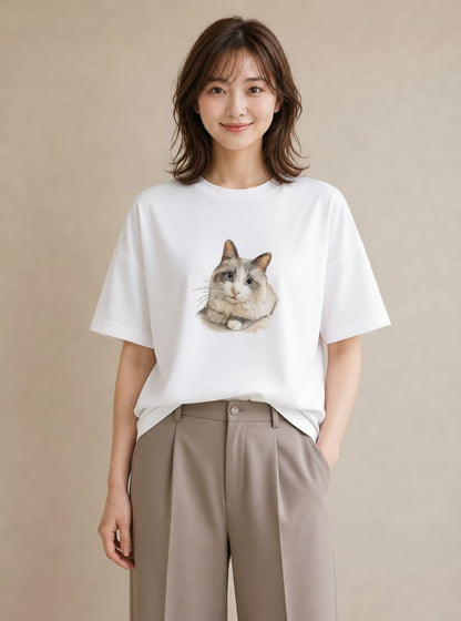 グラフィックTシャツ レディース 靴下猫 猫 ねこ イラスト カフェコーデ 在宅 公園 白T