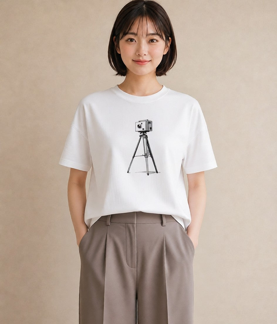 プリントTシャツ レディース カメラ フィルムカメラ レトロカメラ イラスト 手描き風 旅行 母娘コーデ 白T
