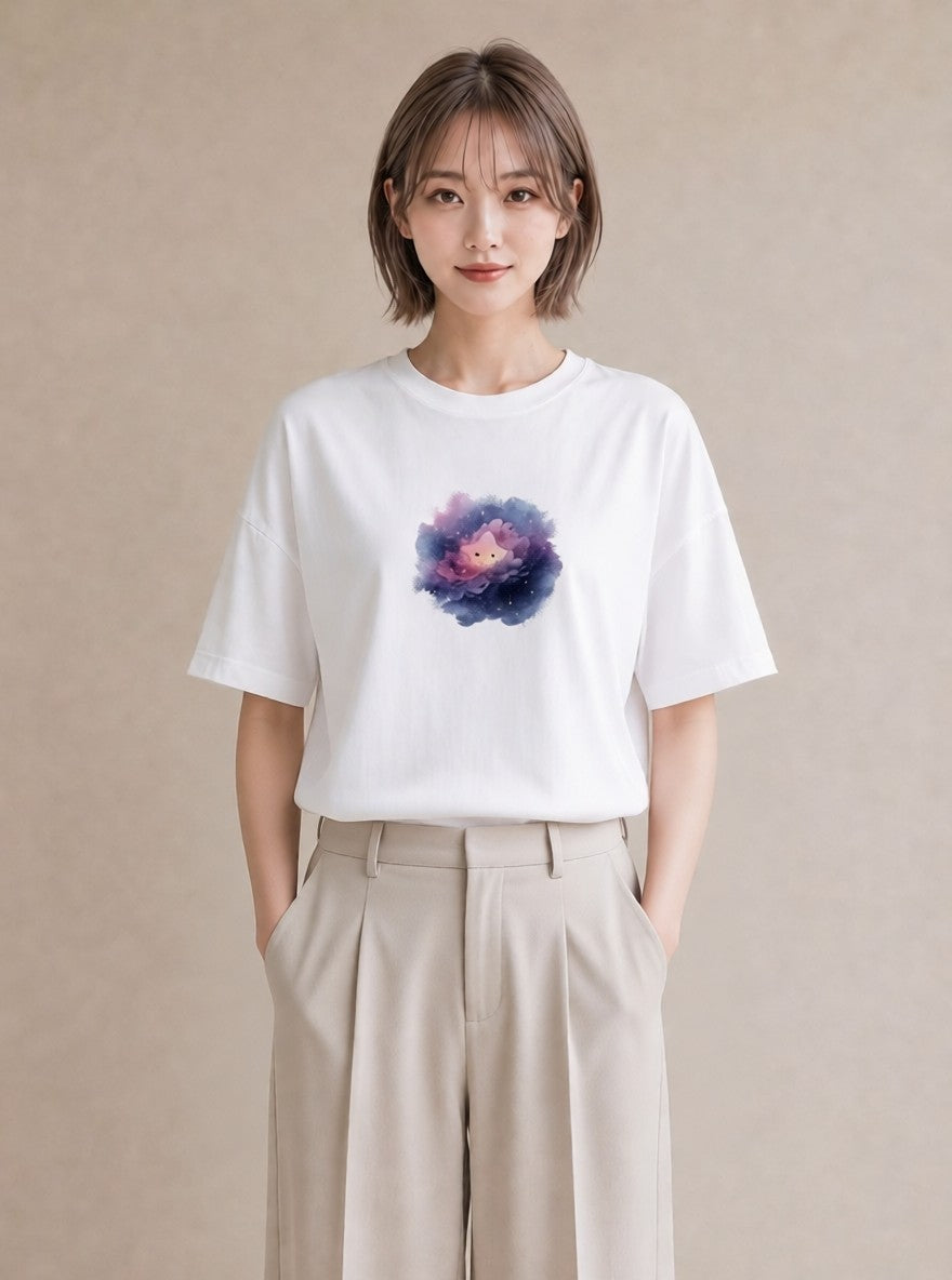 半袖Tシャツ レディース 双子座 星空 宇宙 イラスト 水彩風 カフェ服 クリスマス 白T