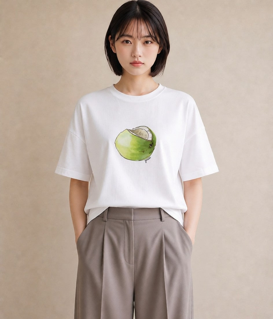 プリントTシャツ レディース 紙風船 和紙 ナチュラル アンティーク イラスト ラフカジュアル ペアコーデ 秋コーデ 白T