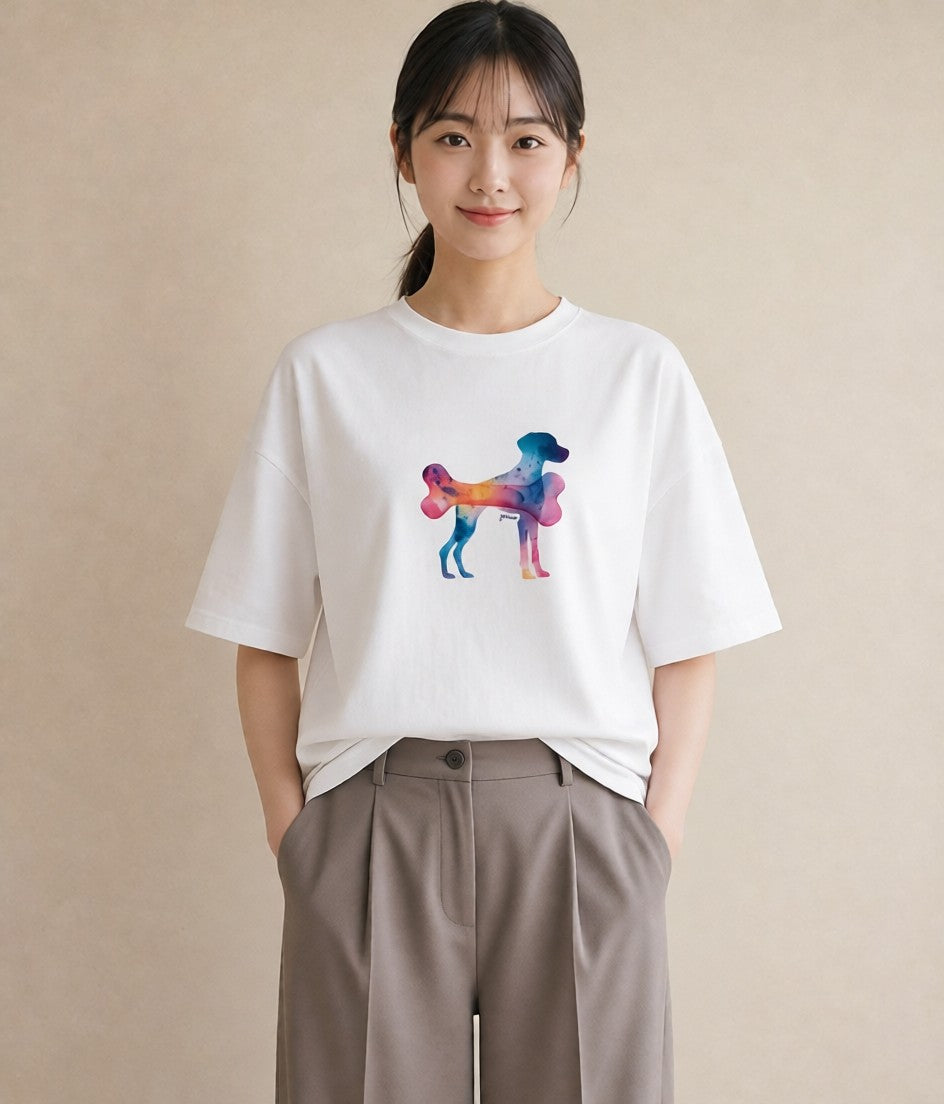 半袖Tシャツ レディース 犬 いぬ イラスト カフェコーデ 敬老の日 ホワイトデー 白T