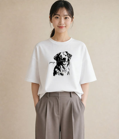 デザインTシャツ レディース 犬 いぬ イラスト 水彩風 カフェ巡り 女子会 白T