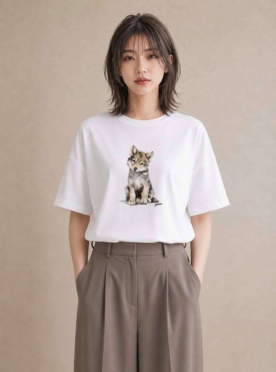 デザインTシャツ レディース シベリアンハスキー 犬 いぬ イラスト ガーリー ルームウェア ギフト 白T