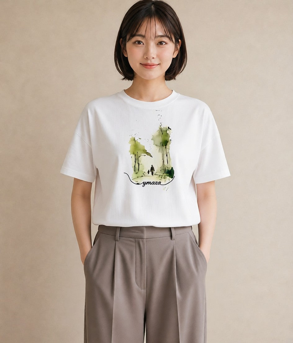 グラフィックTシャツ レディース 雨上がりの小道 雨上がり 小道 ナチュラル アンティーク イラスト フェミニン 綿100 デート 白T
