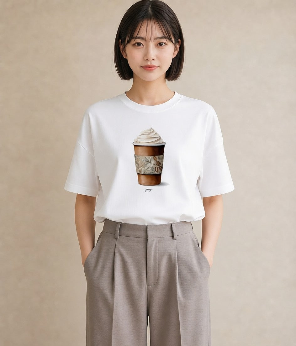 Tシャツ レディース コーヒー 珈琲 カフェ 食べ物 フード イラスト 手描き風 ギフト 母の日 白T